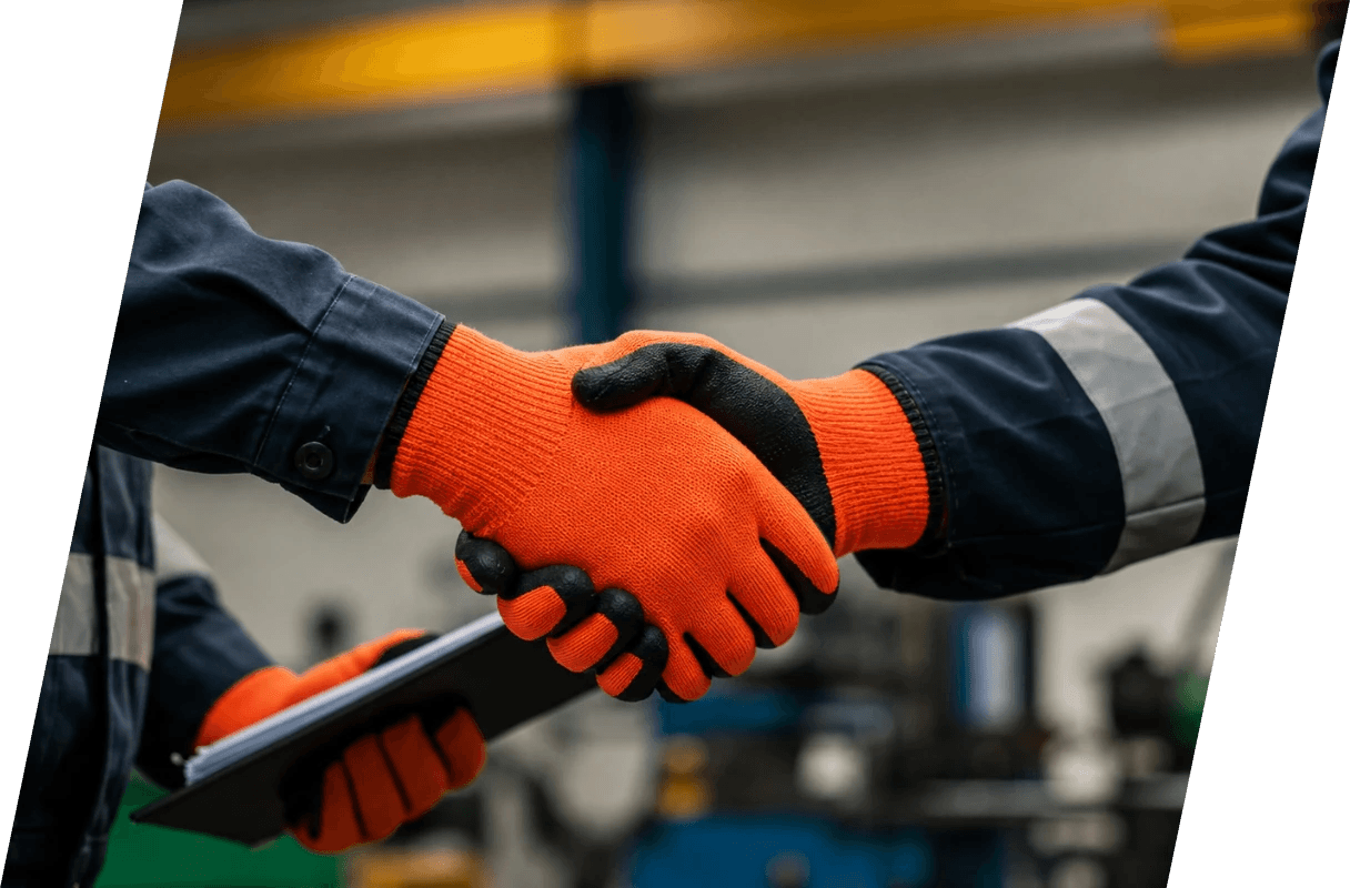 Industrial worker using protective gloves