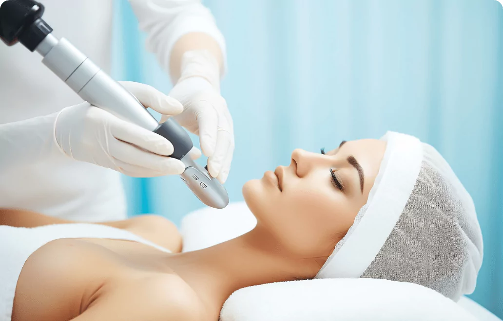 White nitrile gloves in facial treatment