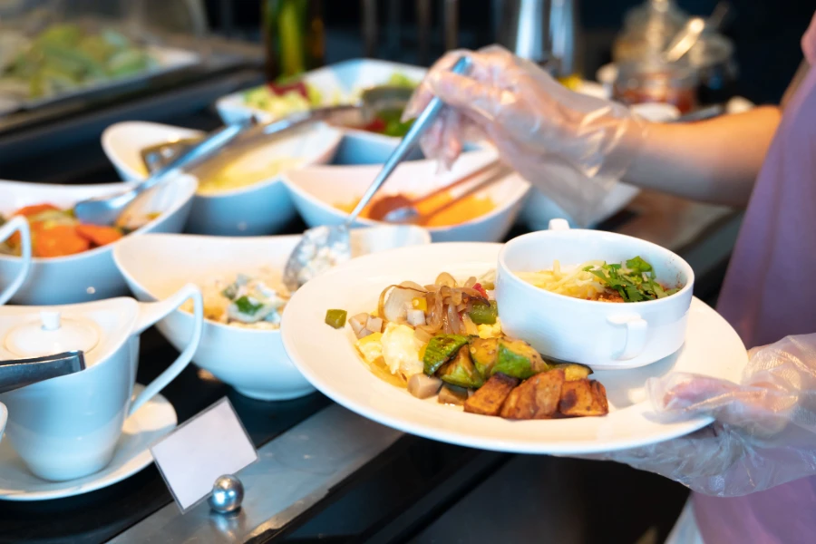 Non-Latex Disposable Gloves for Hygienic Food Service in a Buffet Setting