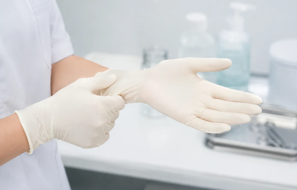 Medical Professional Wearing Powder-Free Latex Gloves