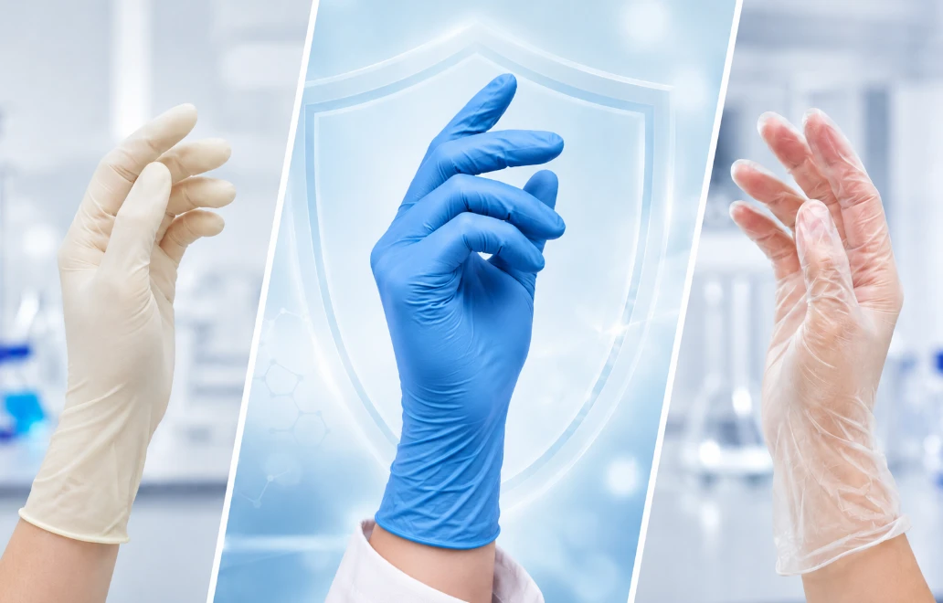 Comparison of Nitrile, Latex, and PVC Gloves with Protective Shield
