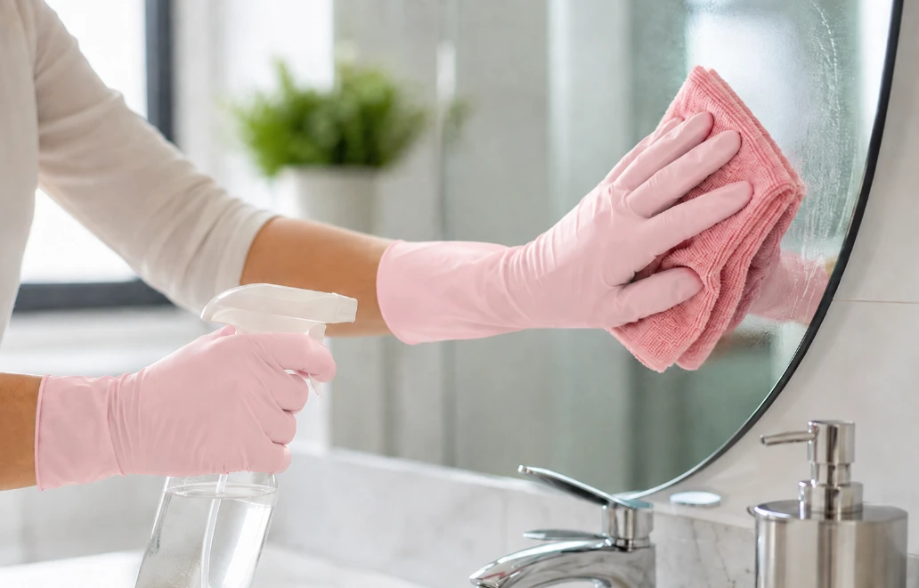 Light Pink Nitrile Gloves Used for Cleaning and Disinfecting